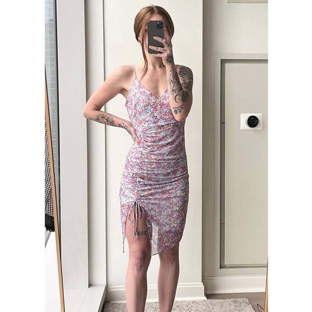 NWT BCBGeneration Ditsy Floral Mesh Mini Dress 2 Pink Purple Ruched Party